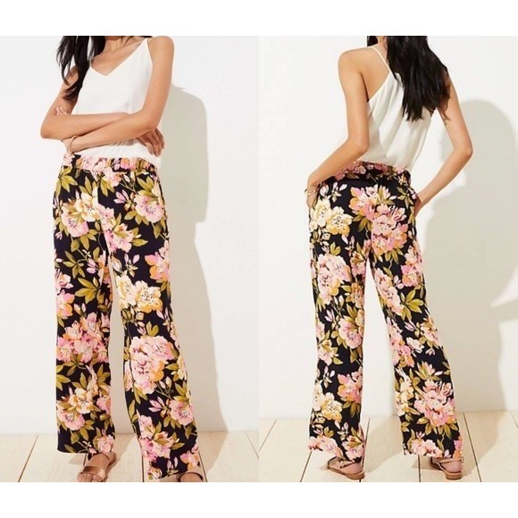 Ann Taylor Loft Pants - NWOT Ann Taylor Loft Wide Leg Botanical Floral Flowy Pants boho coastal size S